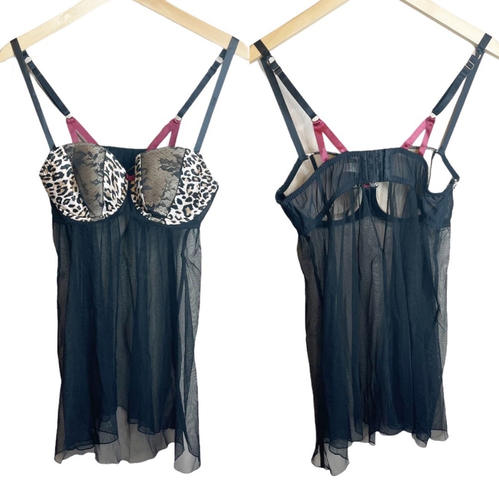 Cacique Leopard Print Lace Lingerie Bustier Slip Negligee